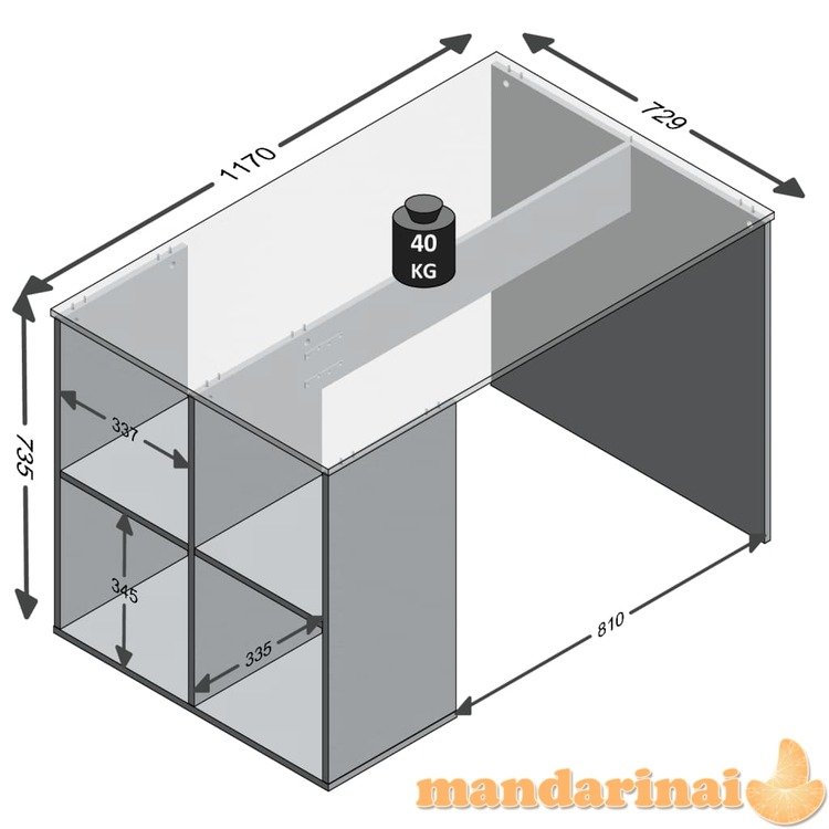 Fmd rašomasis stalas su šoninėmis lentynomis, baltas, 117x72,9x73,5cm