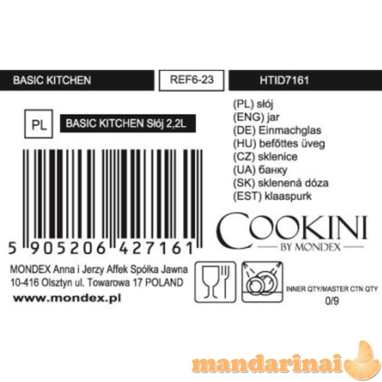 BASIC KITCHEN 2,2L stiklainis 15xh28cm