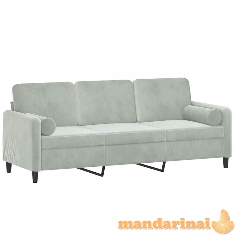 Trivietė sofa su pagalvėlėmis, šviesiai pilka, 180cm, aksomas