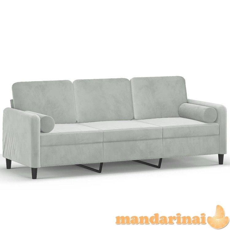 Trivietė sofa su pagalvėlėmis, šviesiai pilka, 180cm, aksomas