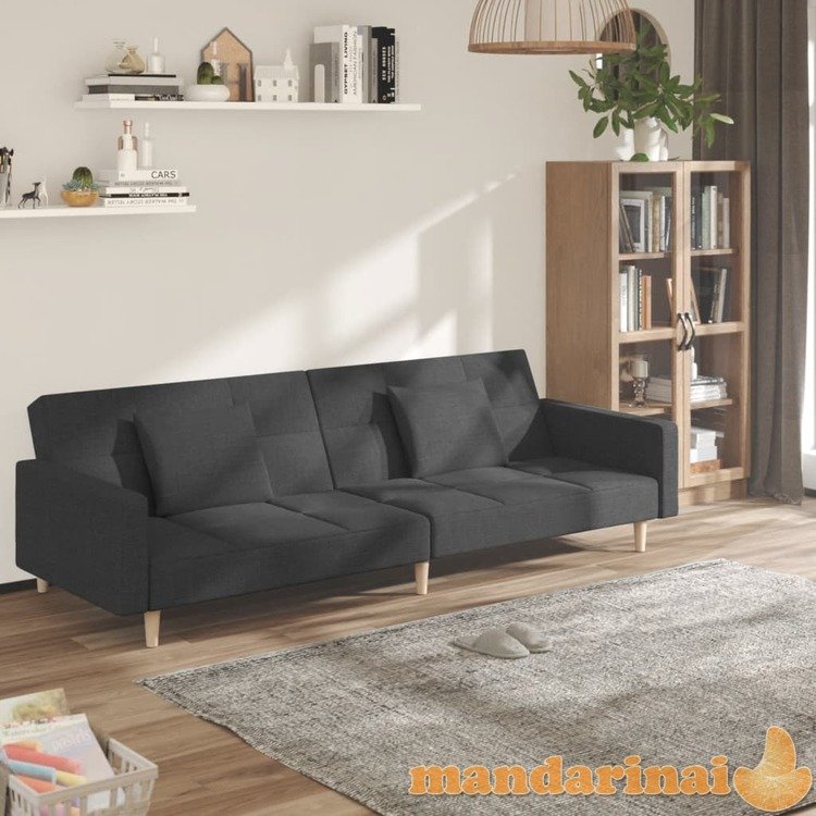 Dvivietė sofa-lova su dvejomis pagalvėmis, pilka, audinys