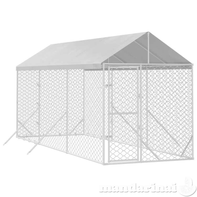 Lauko voljeras šunims su stogu, sidabrinis, 2x6x2,5m, plienas