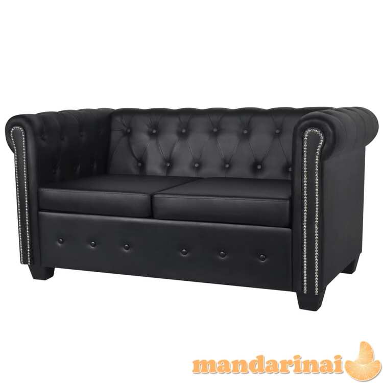 Chesterfield dvivietė sofa, dirbtinė oda, juoda