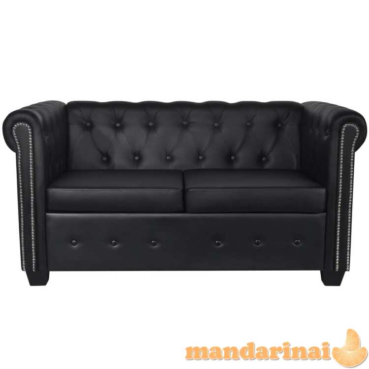 Chesterfield dvivietė sofa, dirbtinė oda, juoda