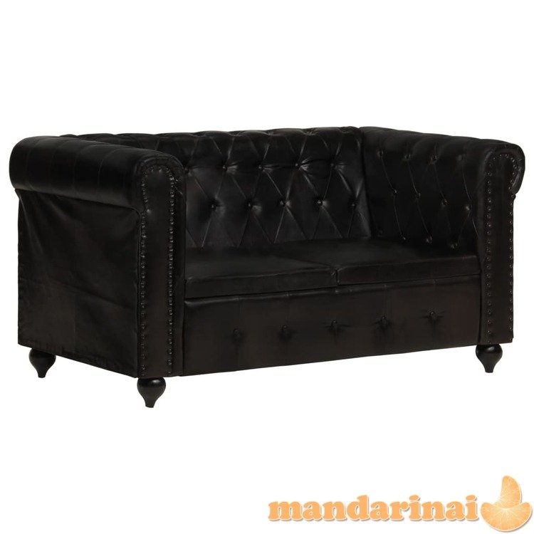 Dvivietė chesterfield sofa, juodos spalvos, tikra oda