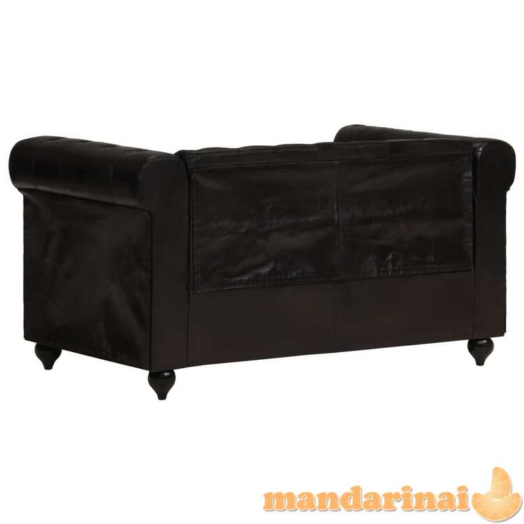 Dvivietė chesterfield sofa, juodos spalvos, tikra oda