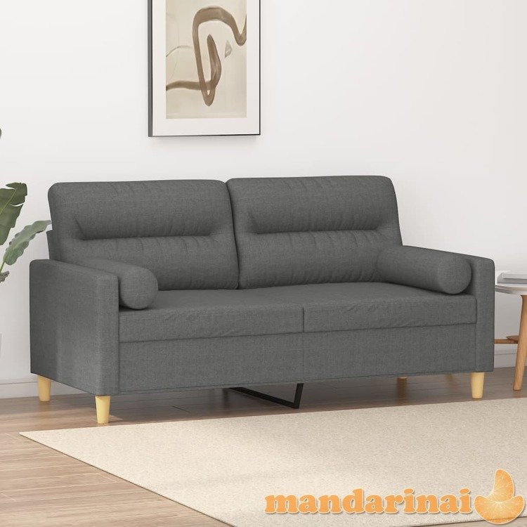 Dvivietė sofa su pagalvėlėmis, tamsiai pilka, 140cm, audinys