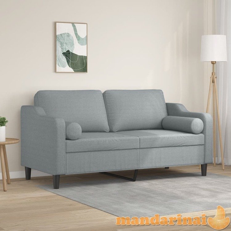 Dvivietė sofa su pagalvėlėmis, šviesiai pilka, 140cm, audinys