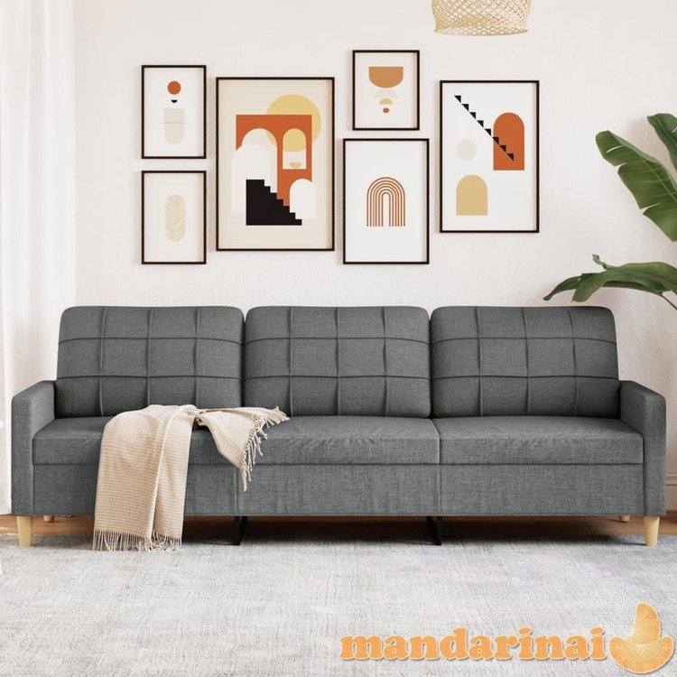 Trivietė sofa, tamsiai pilkos spalvos, 210cm, audinys