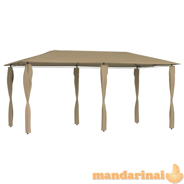 Pavėsinė su stulpų uždangalais, taupe, 2,98x5,3x2,59m, 160g/m²