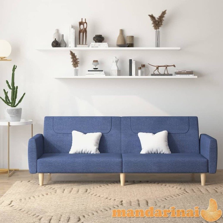 Dvivietė sofa-lova, mėlynos spalvos, audinys