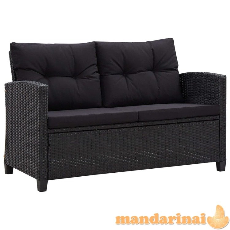 Dvivietė sodo sofa su pagalvėlėmis, juoda, 124cm, poliratanas