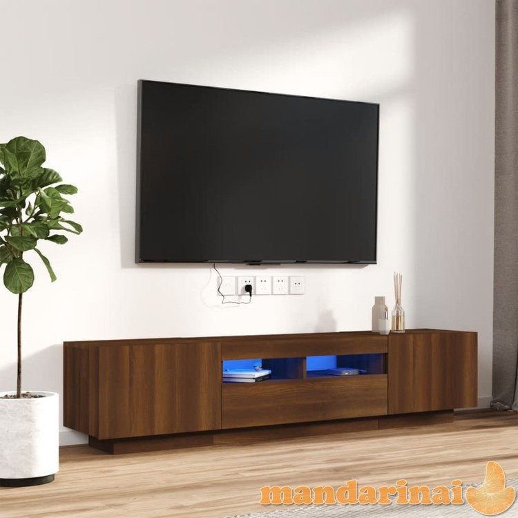 Tv spintelių komplektas su led, 2 dalių, rudas ąžuolo, mediena