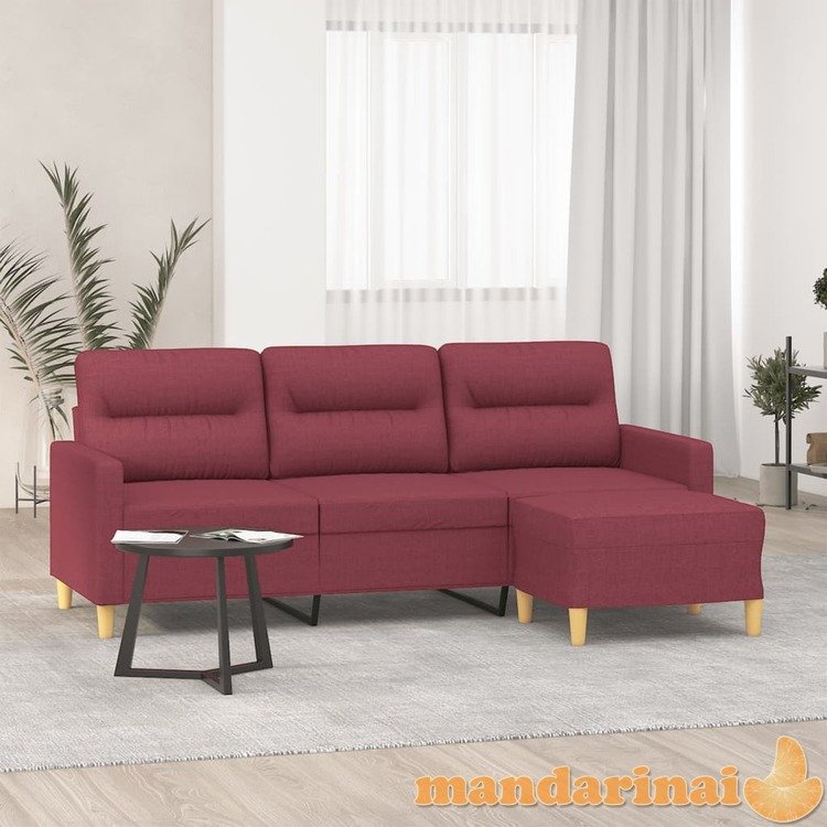 Trivietė sofa su pakoja, raudonojo vyno spalvos, 180cm, audinys