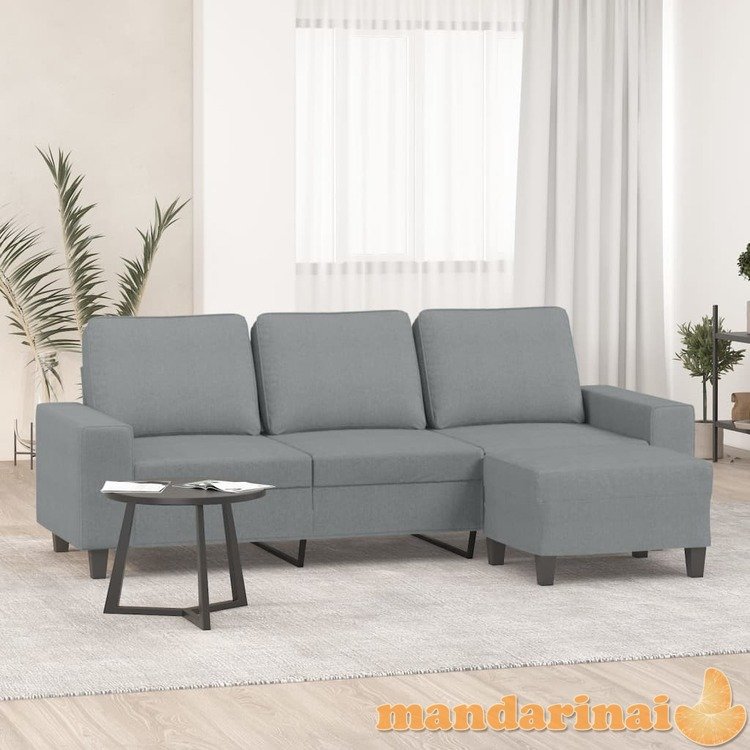 Trivietė sofa su pakoja, šviesiai pilka, 180cm, audinys