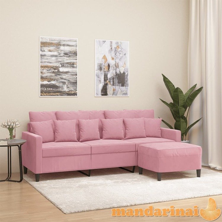 Trivietė sofa su pakoja, rožinės spalvos, 180cm, aksomas