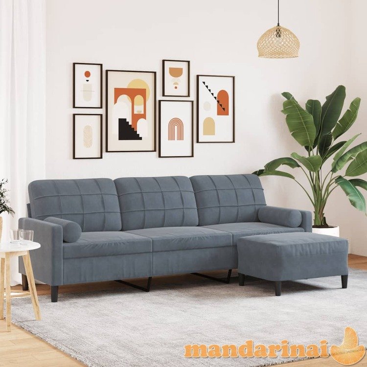 Trivietė sofa su pakoja, tamsiai pilkos spalvos, 210cm, aksomas