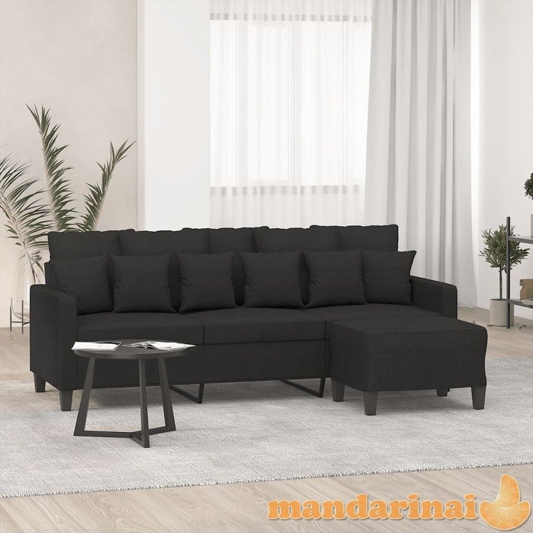 Trivietė sofa su pakoja, juodos spalvos, 180cm, audinys