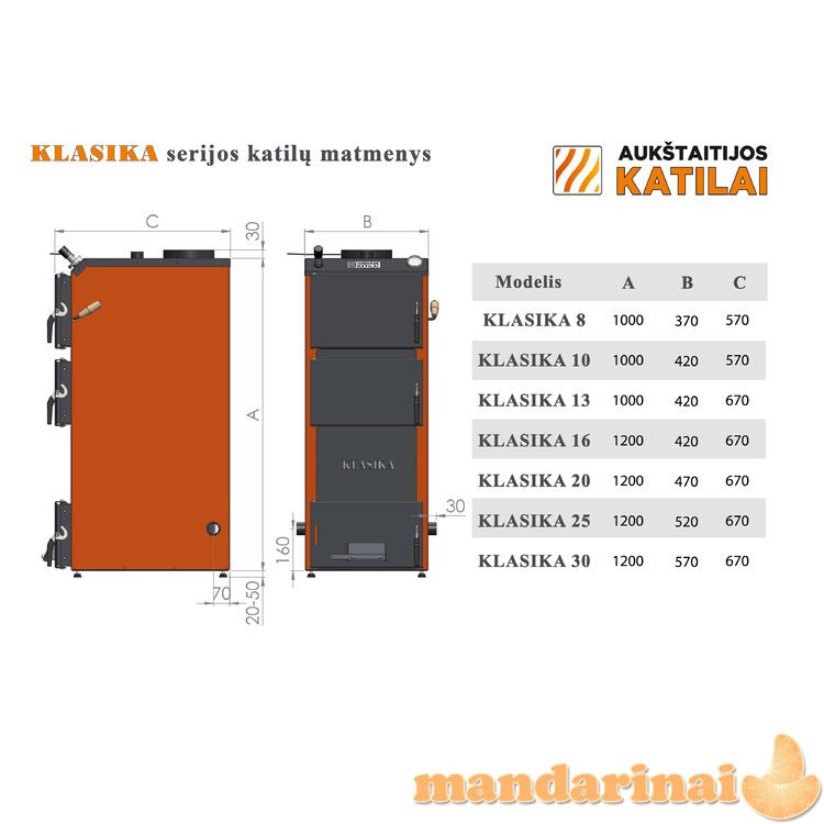 Katilas kieto kuro KLASIKA 13 13kW