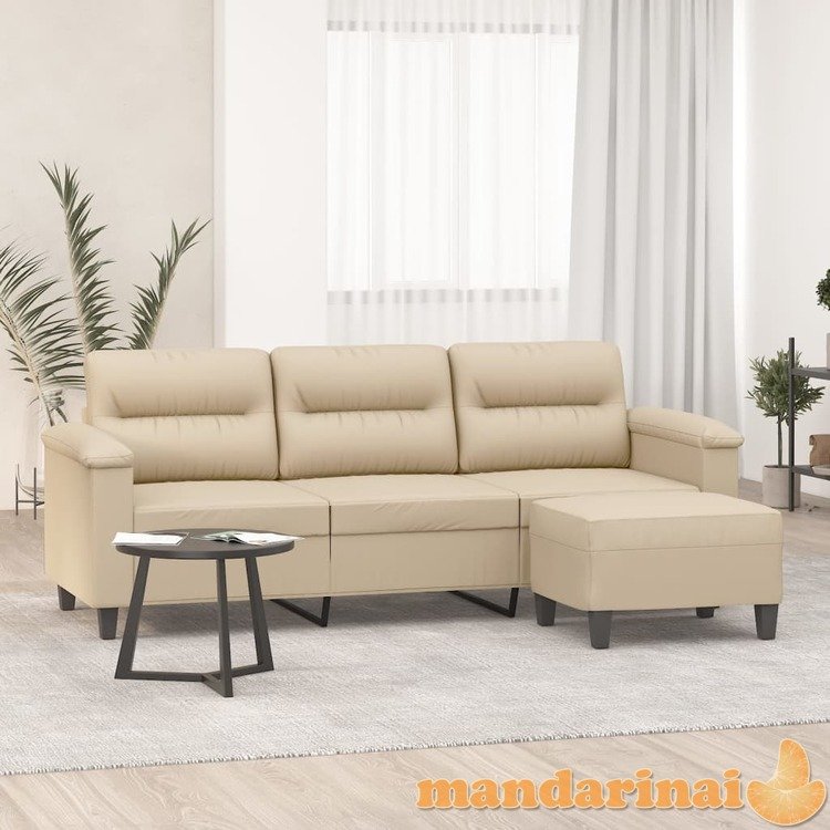 Trivietė sofa su pakoja, kreminė, 180cm, mikropluošto audinys