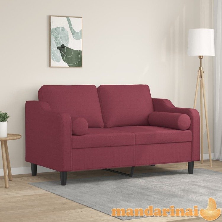 Dvivietė sofa su pagalvėlėmis, raudonojo vyno, 120cm, audinys