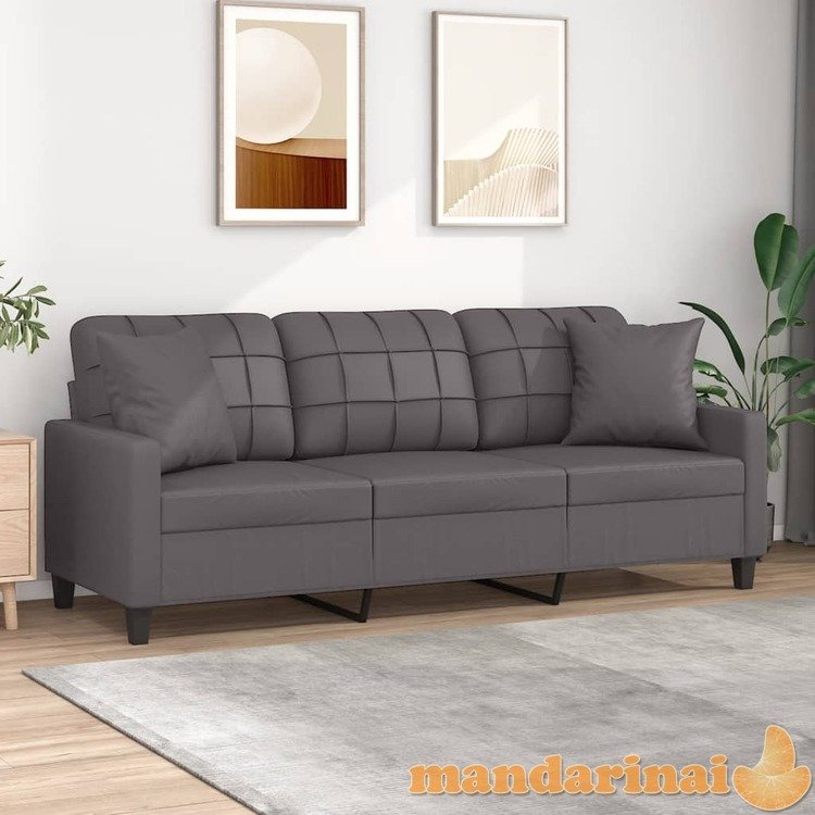 Trivietė sofa su pagalvėlėmis, pilka, 180cm, dirbtinė oda