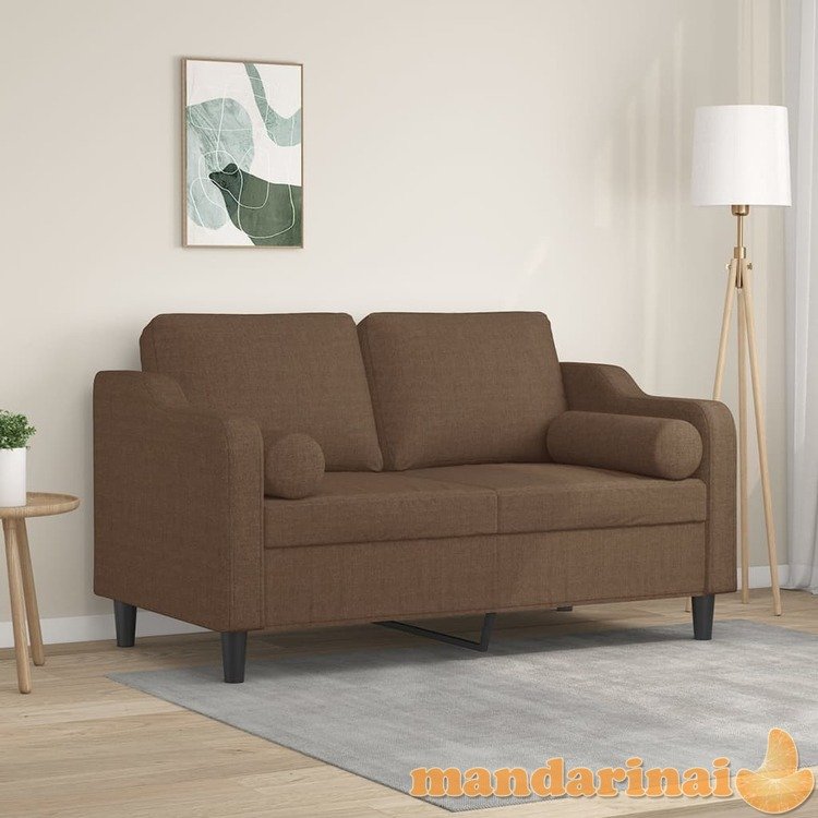 Dvivietė sofa su pagalvėlėmis, rudos spalvos, 120cm, audinys