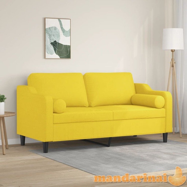 Dvivietė sofa su pagalvėlėmis, šviesiai geltona, 140cm, audinys