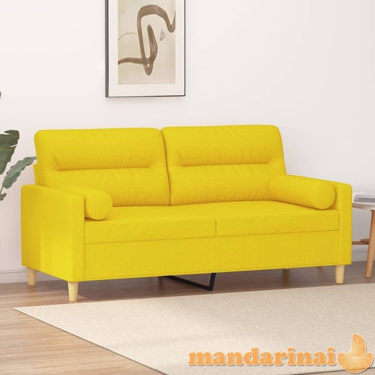 Dvivietė sofa su pagalvėlėmis, šviesiai geltona, 140cm, audinys