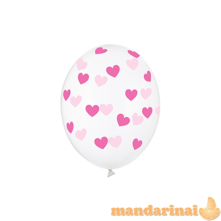 Balloons 30cm, Hearts, Crystal Clear (1 pkt / 6 pc.)