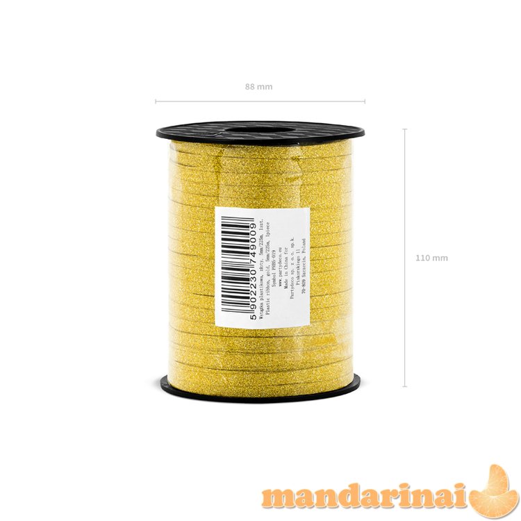 Plastic ribbon, gold, 5mm/225m