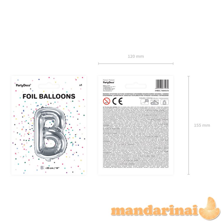 Foil Balloon Letter B , 35cm, silver