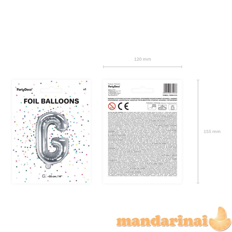 Foil Balloon Letter G , 35cm, silver