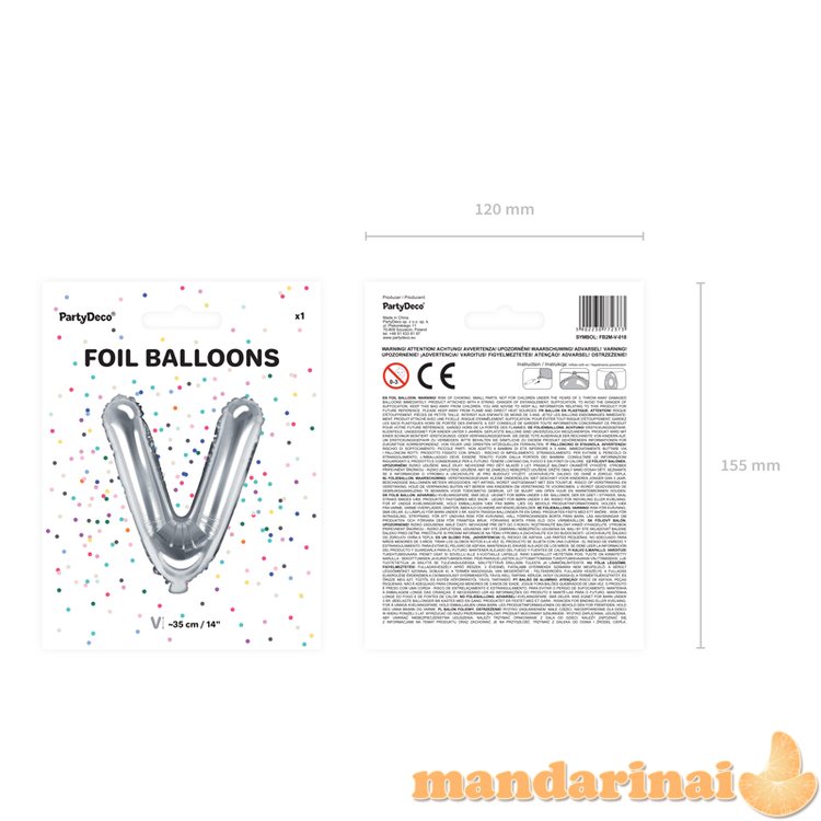 Foil Balloon Letter V , 35cm, silver