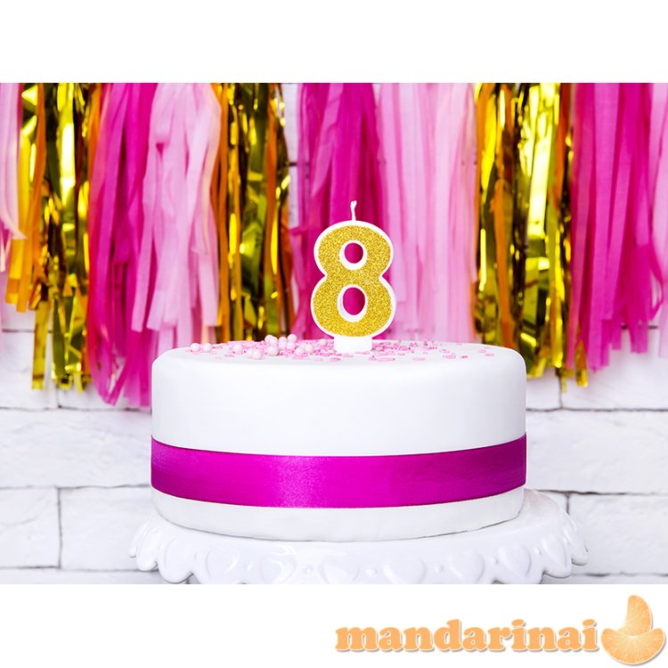 Birthday candle Number 8, gold, 7cm