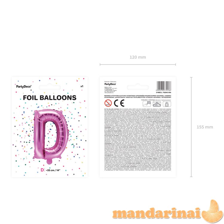 Foil Balloon Letter D , 35cm, dark pink