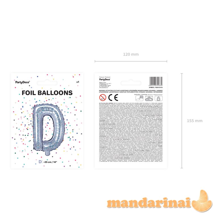 Foil Balloon Letter D , 35cm, holographic