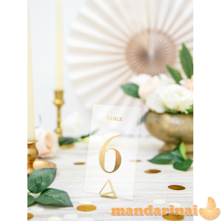 Tranparent table numbers, gold, 7x12cm (1 pkt / 20 pc.)