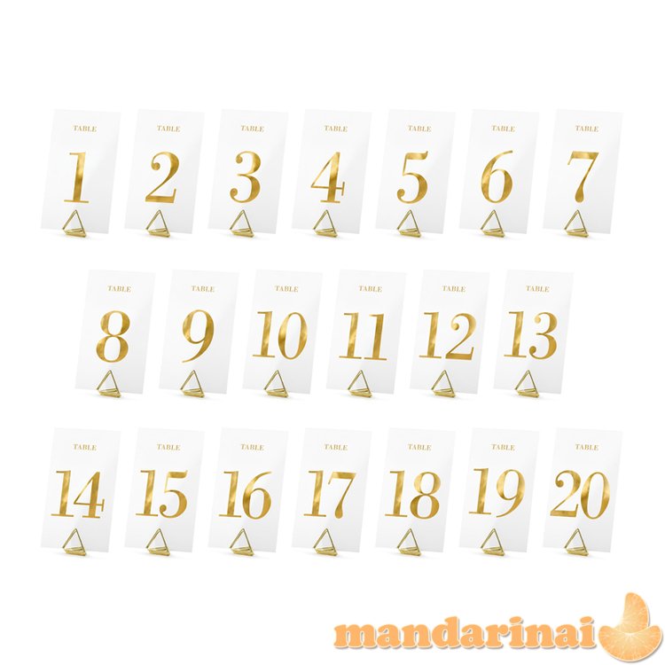 Tranparent table numbers, gold, 7x12cm (1 pkt / 20 pc.)