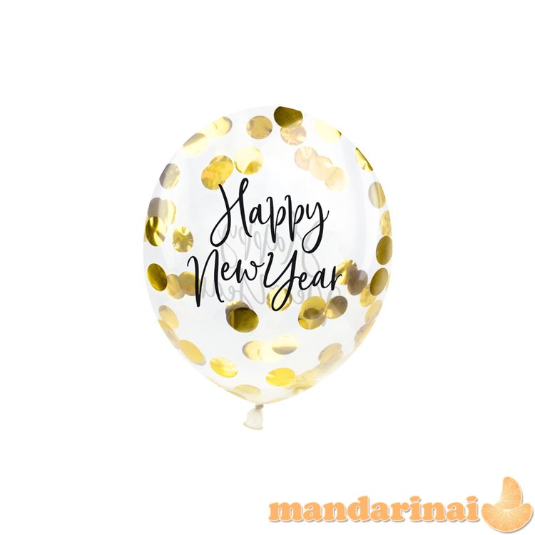 Confetti balloons - Happy New Year, 27cm, gold (1 pkt / 3 pc.)