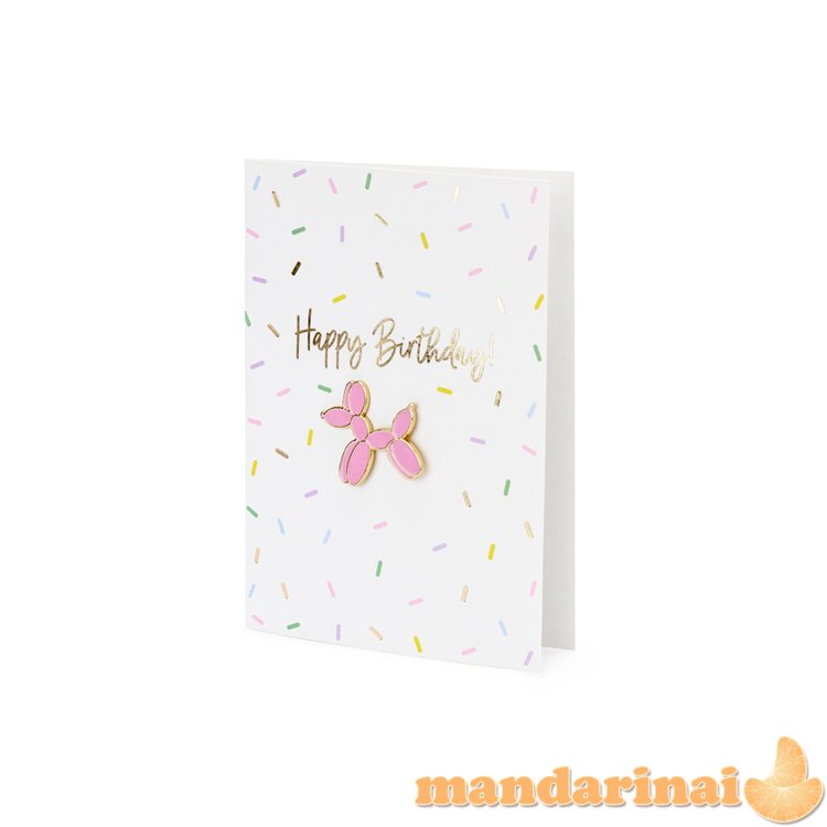 Card with enamel pin Balloon dog, 10.5x14.8cm