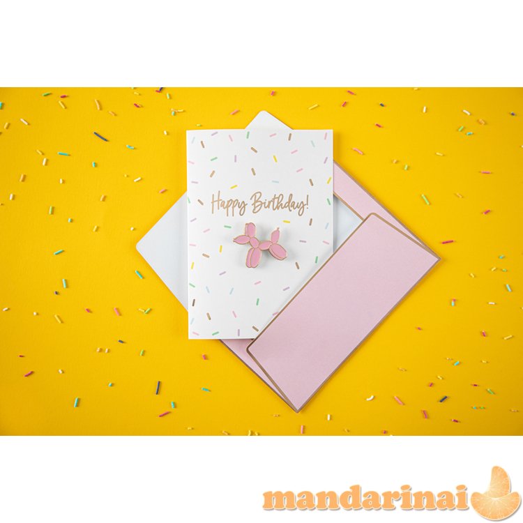 Card with enamel pin Balloon dog, 10.5x14.8cm