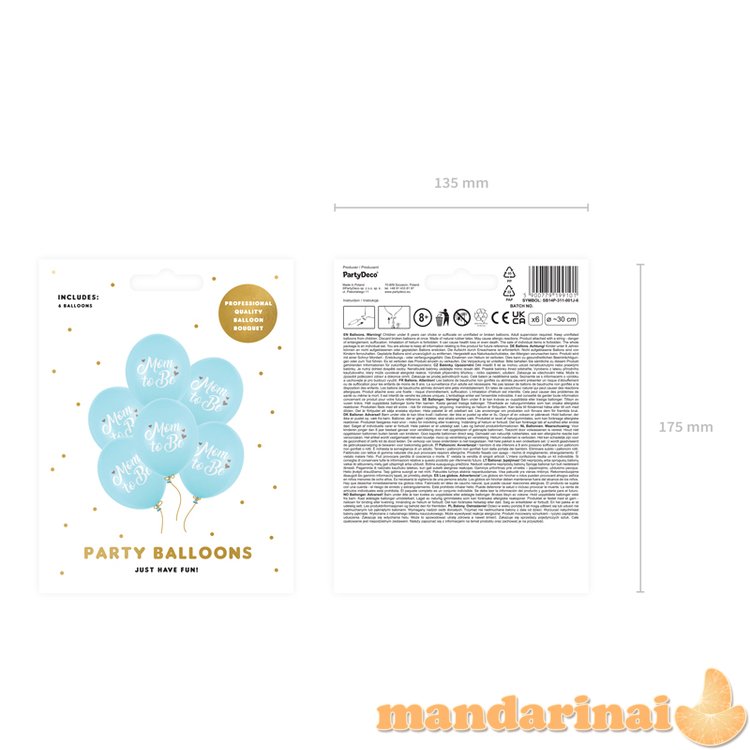 Balloons 30 cm, Mom to Be, Pastel Light Blue (1 pkt / 6 pc.)