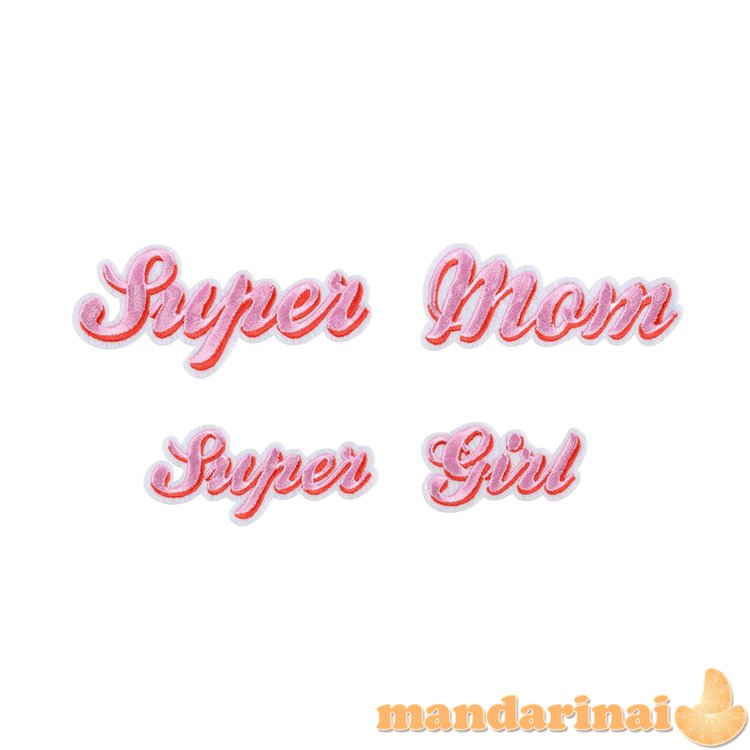 Iron on patches Supermom, mix, 14x3.5-19.5x5 cm (1 pkt / 2 pc.)