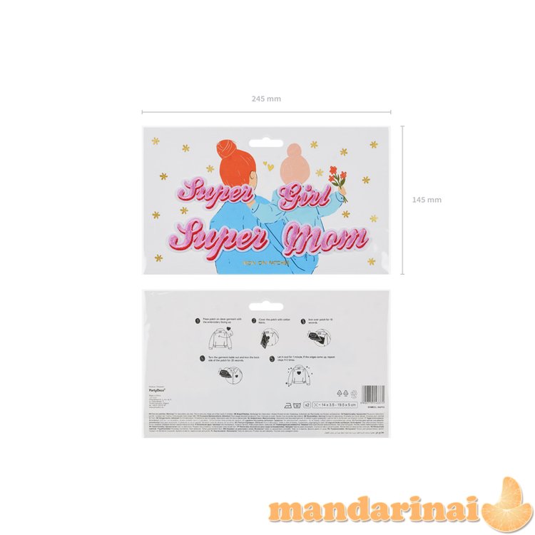 Iron on patches Supermom, mix, 14x3.5-19.5x5 cm (1 pkt / 2 pc.)