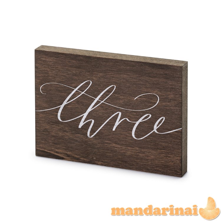 Wooden table number, Three , 2x18x12.5 cm