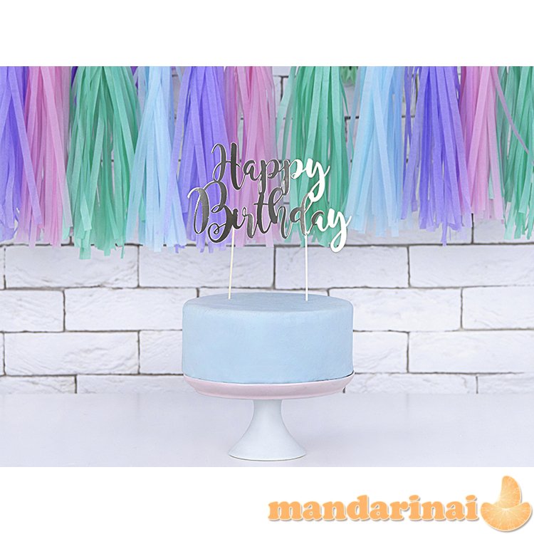 Cake topper Happy Birthday, silver, 22.5cm