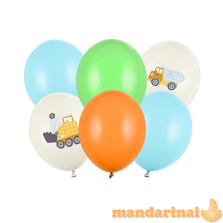 Balloons 30 cm, Construction vehicles, Pastel Light Cream (1 pkt / 6 pc.)