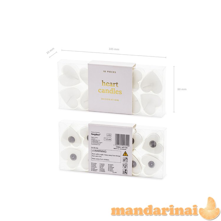 Tealight candles Heart, 4 cm, white (1 pkt / 10 pc.)