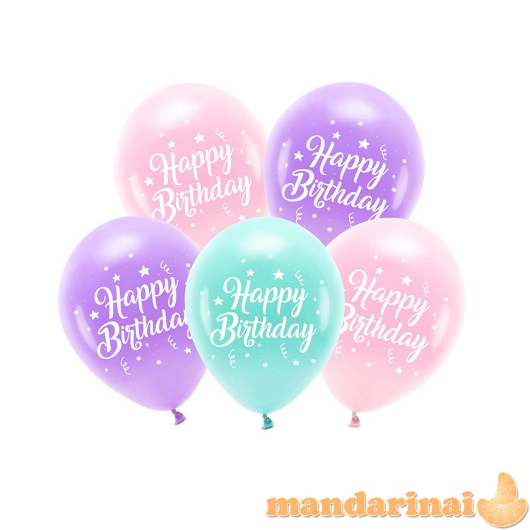 Eco Balloons 26 cm, Happy Birthday, pink (1 pkt / 5 pc.)